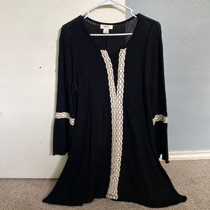 Macy’s Style & Co. black boho mini dress with cream lace detail size medium